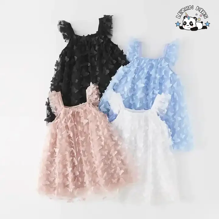 LEZONKIDS - Novo design de vestidos de tule para meninas com borboleta sólida e fivelas, secagem rápida e fofa